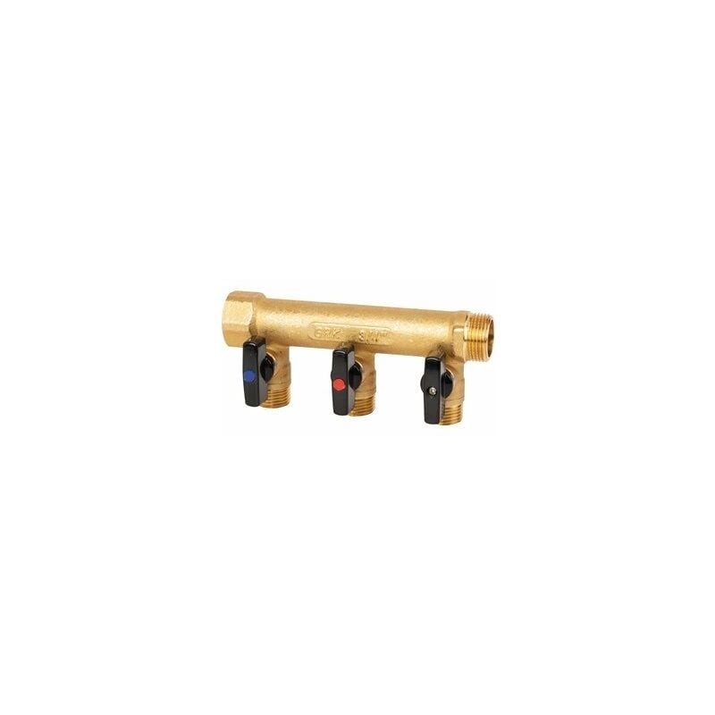 NOURRICE Ø26 MF 3/4" ENTRAXE 50MM 3 PIQUAGES AVEC MINI VANNES INTÉGRÉES M1/2" 958-1B