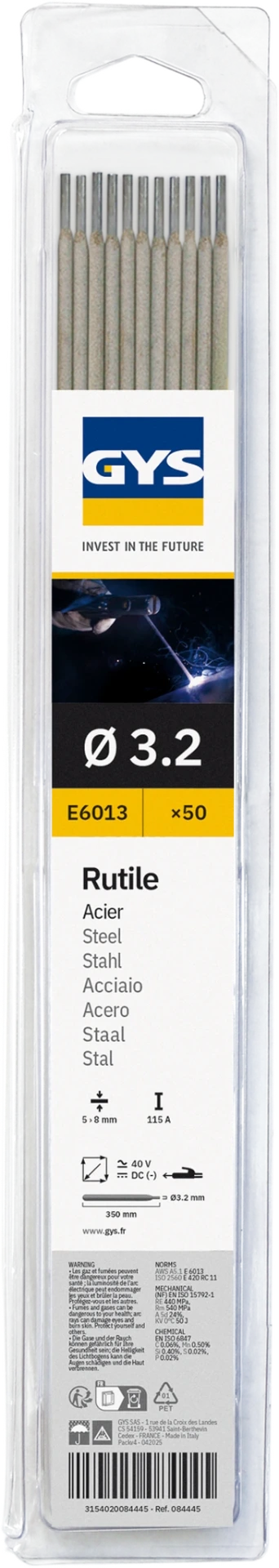[331084445] ELECTRODES RUTILE ACIER Ø3,2 - ETUI DE 50 GYS