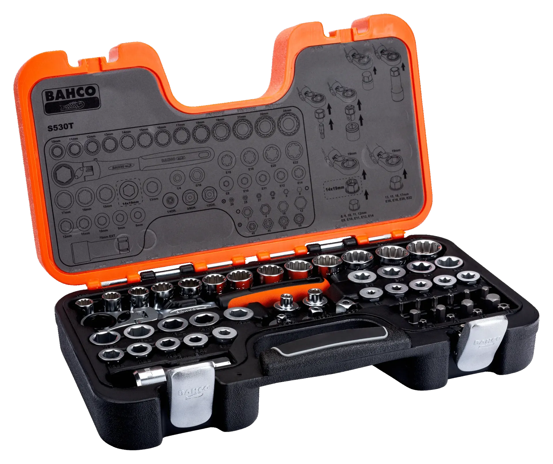 [137S530T] COFFRET BAHCO S530T 53 PCE DOUILLES TRAVERSANTES + CLIQUET