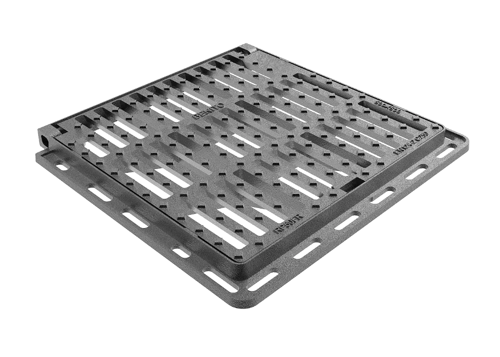 GRILLE FONTE PLATE 300X300 AVEC CADRE 365X370 mm CLASSE C250 (RP30FR)